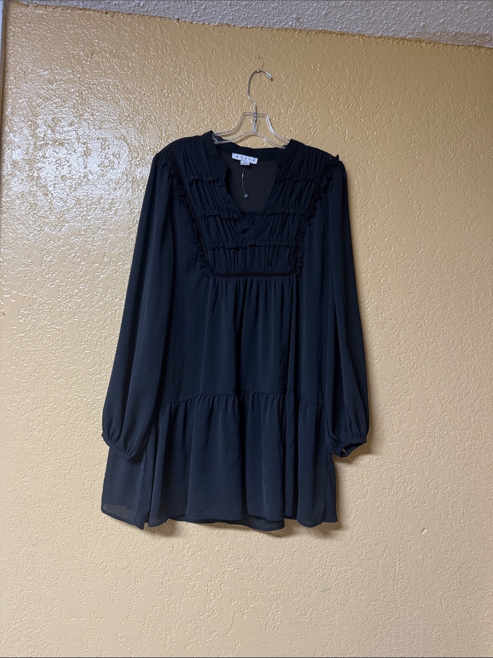 HYFVE Black Long Sleeve Ruffle Tiered Dress